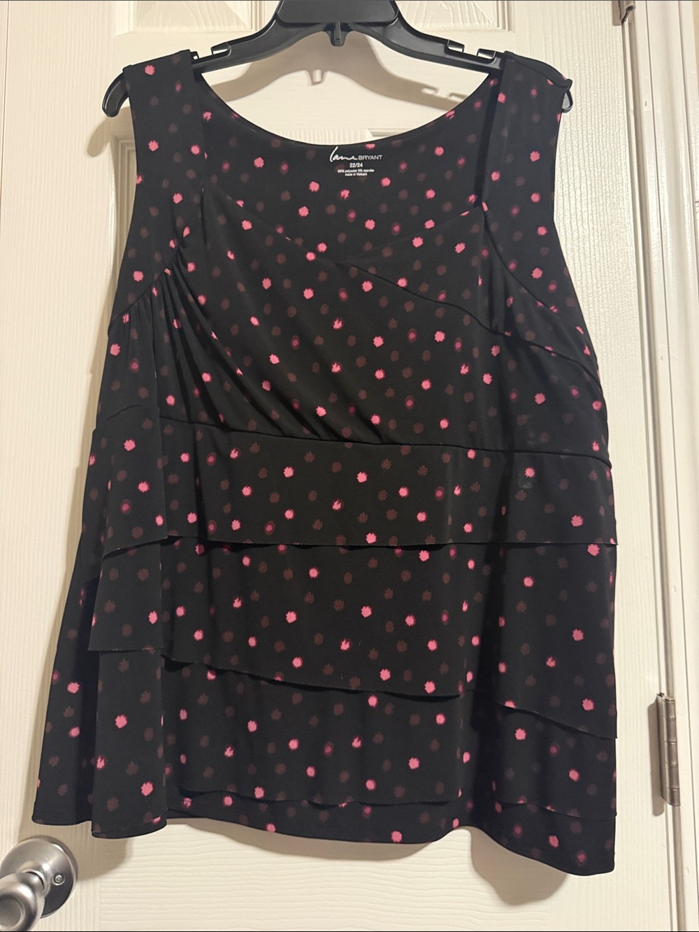 Lane Bryant Black Sleeveless Tank with Pink and Brown Dot Print